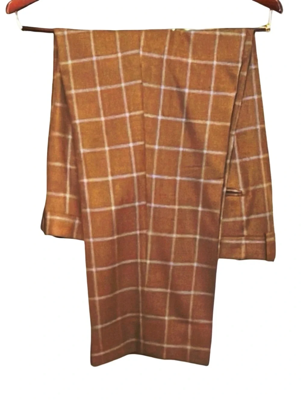 Tom James Custom 3-Piece Suit | Windowpane | Gold Buttons | Classic Tailored